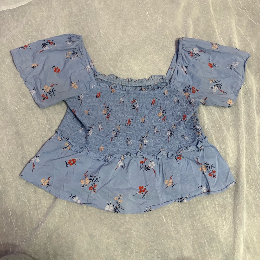 Madewell Blue Floral baby doll top Blouse
